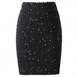 Sequined Patchwork Shinny Pencil Mini Skirts High Waist Black Party Sexy Bandage 